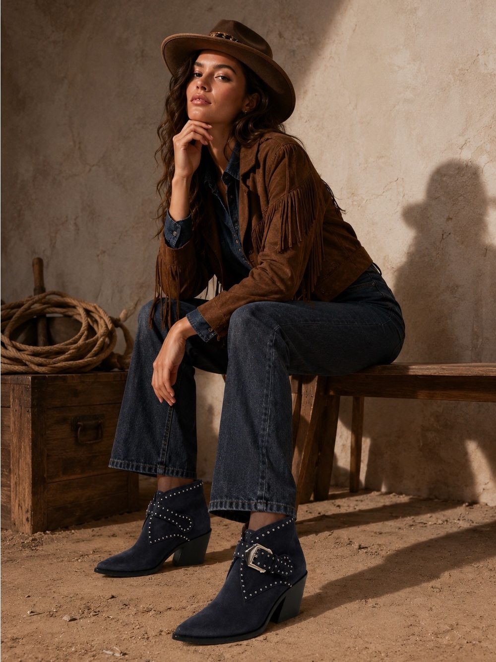 Givenchy western Cowboy studded ankle boots suede Navy silver 36.5
